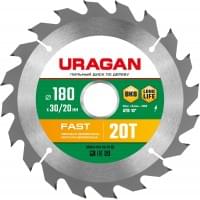 URAGAN Fast 180х30/20мм 20Т, диск пильный по дереву, 36800-165-20-20