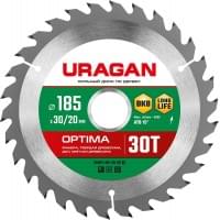 URAGAN Optima 185х30/20мм 30Т, диск пильный по дереву, 36801-185-30-30
