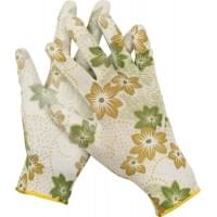 Садовые перчатки GRINDA р. M с прозрачное PU покрытие бело-зеленые 11293-M