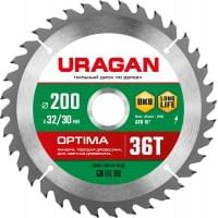 URAGAN Optima 200х32/30мм 36Т, диск пильный по дереву, 36801-200-32-36