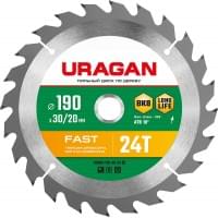 URAGAN Fast 190х30/20мм 24Т, диск пильный по дереву, 36800-190-30-24