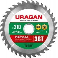 URAGAN Optima 210х32/30мм 36Т, диск пильный по дереву, 36801-210-32-36