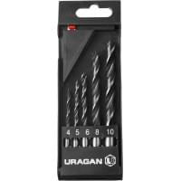 URAGAN 5 шт., 4-5-6-8-10 мм, набор спиральных сверл по дереву, 29419-H5
