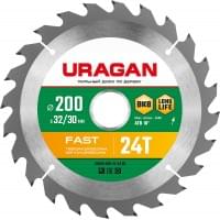 URAGAN Fast 200х32/30мм 24Т, диск пильный по дереву, 36800-200-32-24