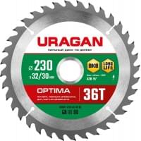 URAGAN Optima 230х32/30мм 36Т, диск пильный по дереву, 36801-230-32-36